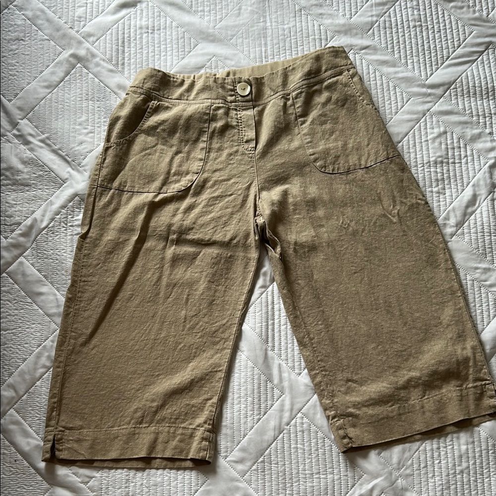 Sola Vive linen blend Woman’s Tan Linen Cropped Pants spring summer vacation